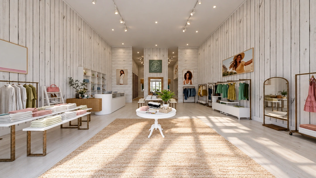 Boutique display tables and central round accessory stand — Miami, FL — Clothing Store, Studio Dalika; project view 6