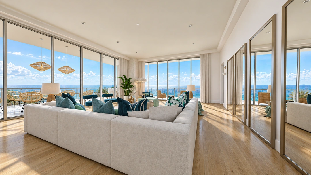 Rear view of sectional seating opening toward the balcony — Miami, FL — Real Estate, Studio Dalika; project view 5