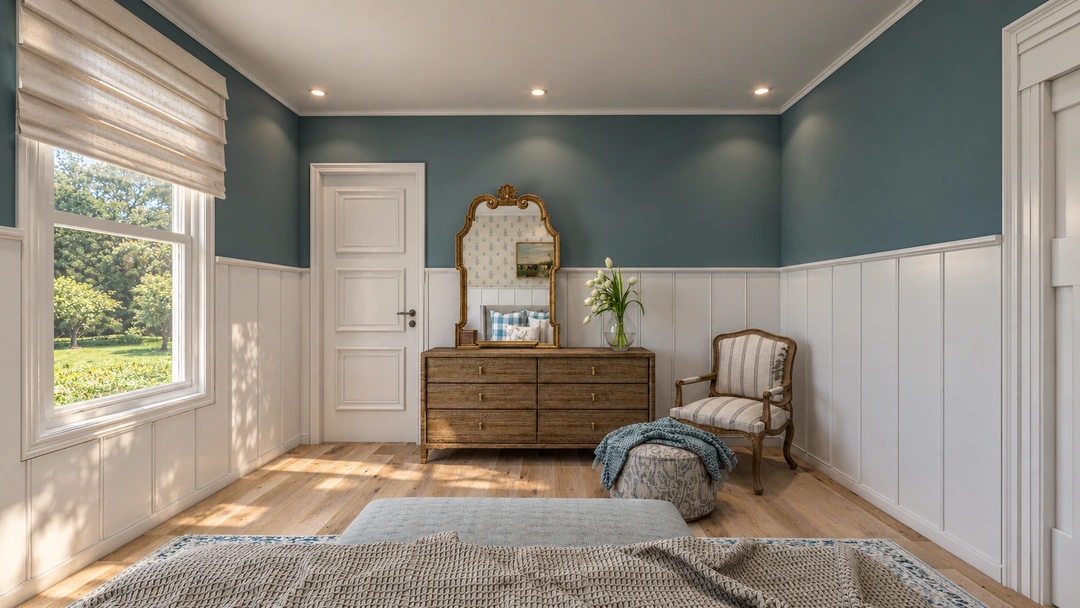 Daylight view of the dresser and bedroom window — Staunton, VA — Retreat Hotel, Studio Dalika; project view 8