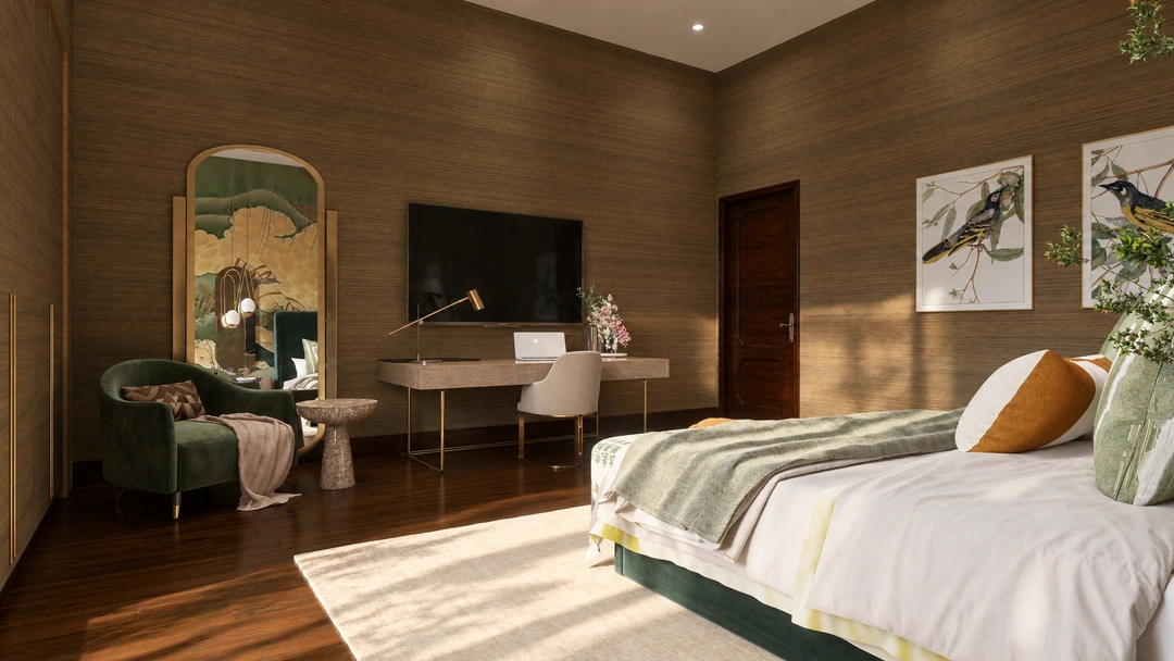 Daylight view of the bedroom desk and lounge chair — New York, NY — Luxury Hotel, Studio Dalika; project view 5