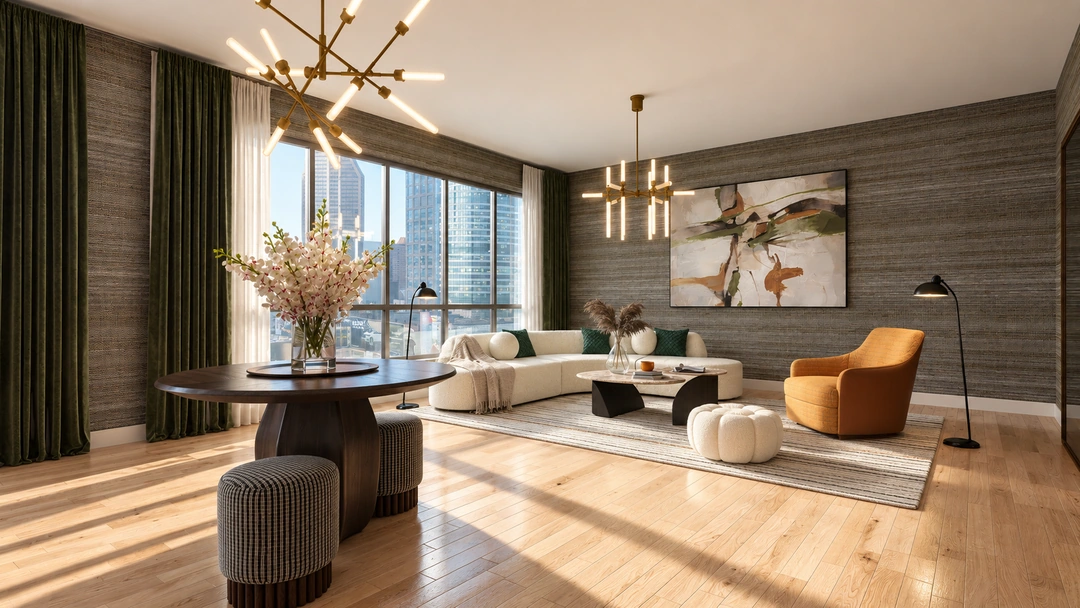 Hotel suite lounge with city windows in daylight — Chicago, IL — Grand Hotel, Studio Dalika; project view 8
