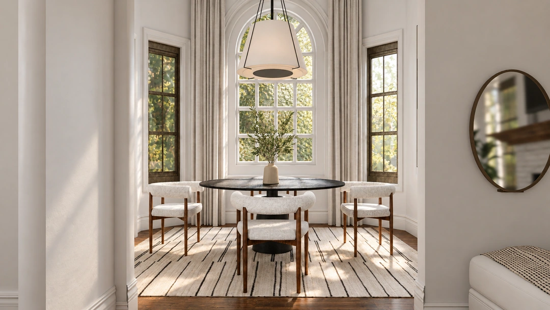 Dining table beside garden-facing windows — San Antonio, TX, Studio Dalika; project view 10