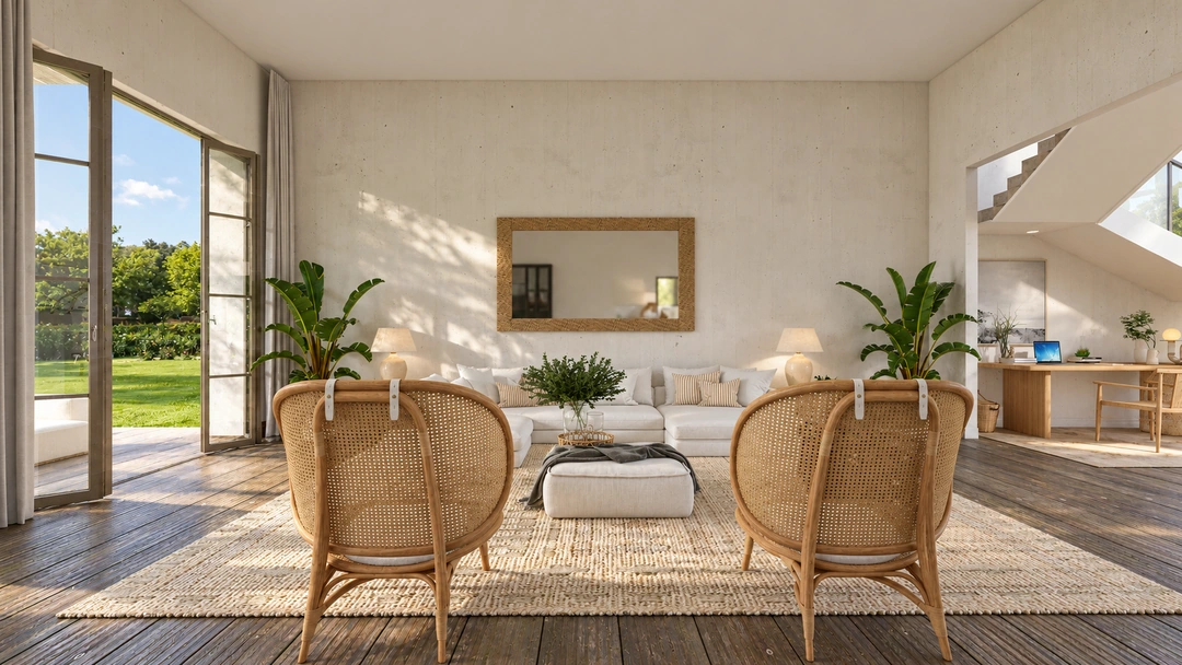 Dining area beside a pale kitchen island — Rancho Palos Verdes, CA, Studio Dalika; project view 4