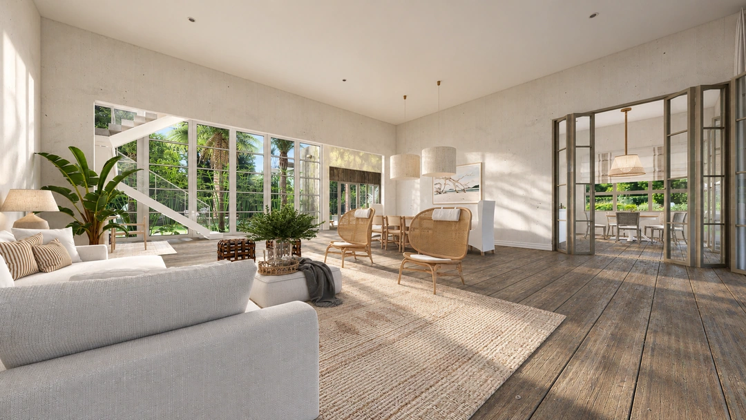 Open living room with garden-facing glazing — Rancho Palos Verdes, CA, Studio Dalika; project view 5