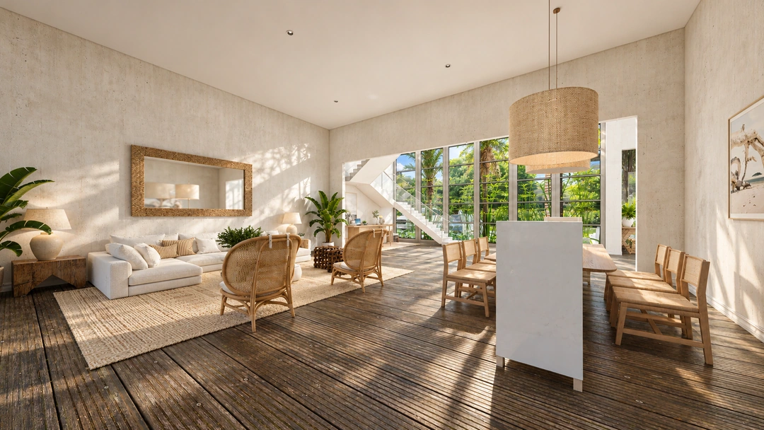 Living room and dining table in daylight — Rancho Palos Verdes, CA, Studio Dalika; project view 6