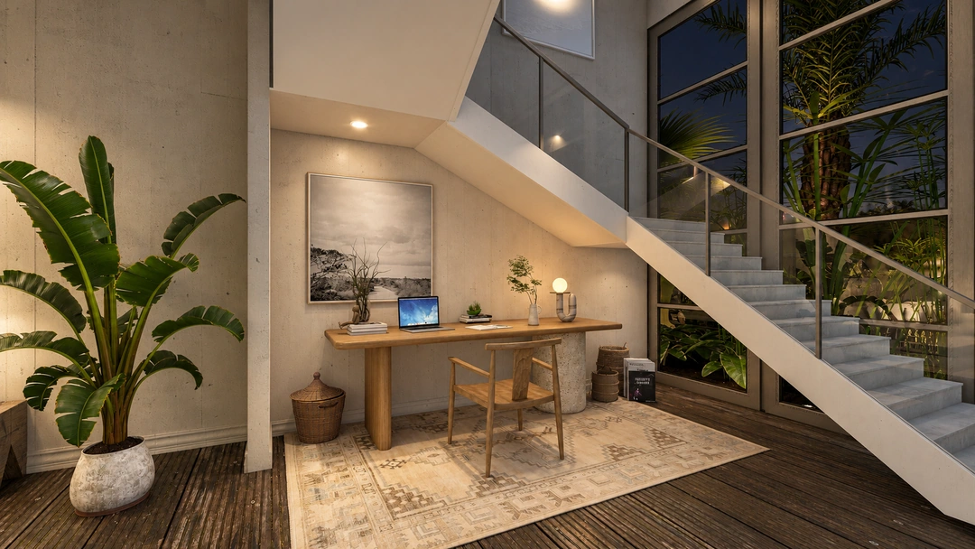 Entry console beside a staircase — Rancho Palos Verdes, CA, Studio Dalika; project view 24