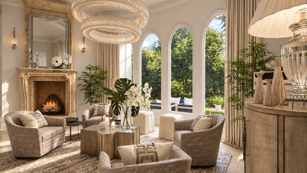 Classic living room with pale sofas — Davie, FL, Studio Dalika; project view 3
