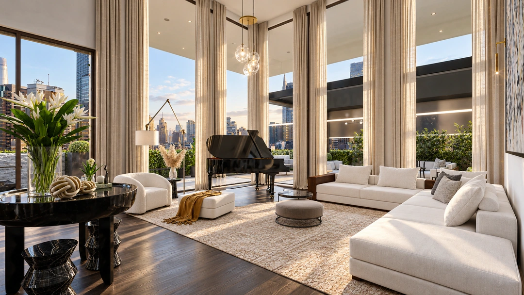 Seating beside tall city-facing windows — New York, NY, Studio Dalika; project view 7