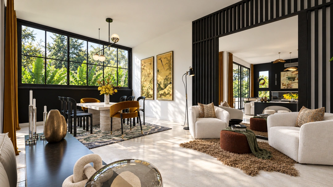 Light-filled living room with garden views — Santa Barbara, CA, Studio Dalika; project view 10