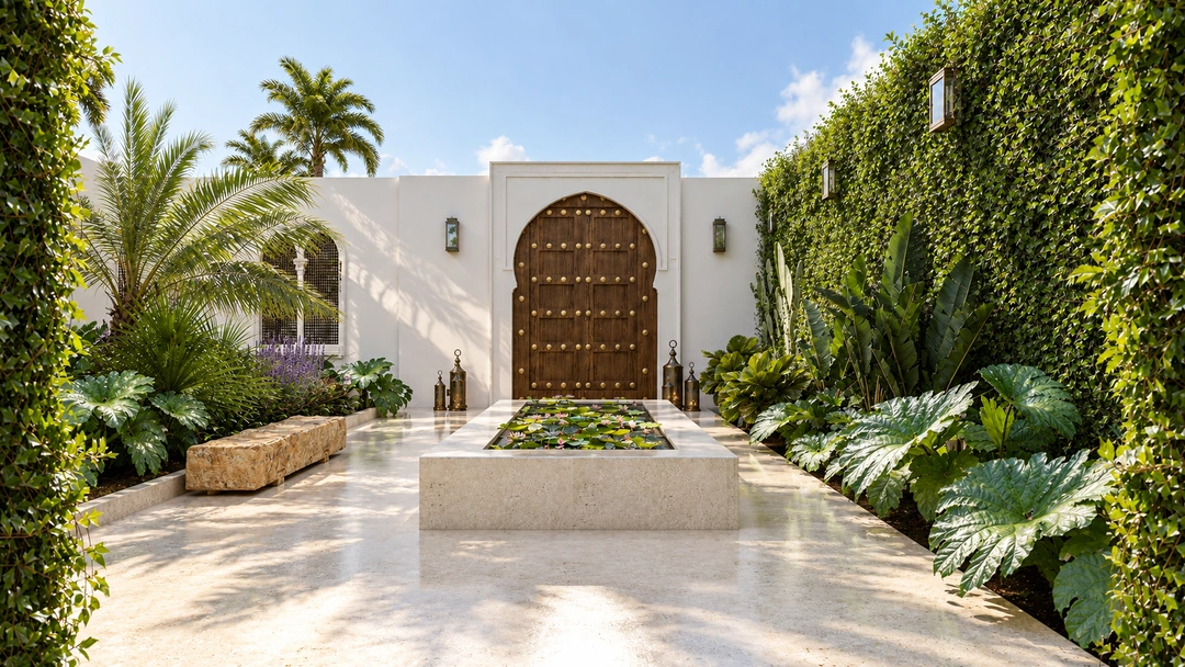 Garden courtyard and wide entrance steps — Miami, FL, Studio Dalika; project view 5