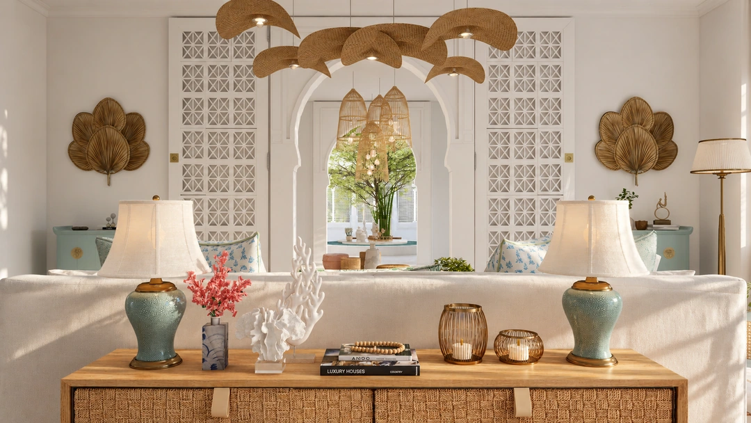 Console beneath paired arched mirrors — Miami, FL, Studio Dalika; project view 12