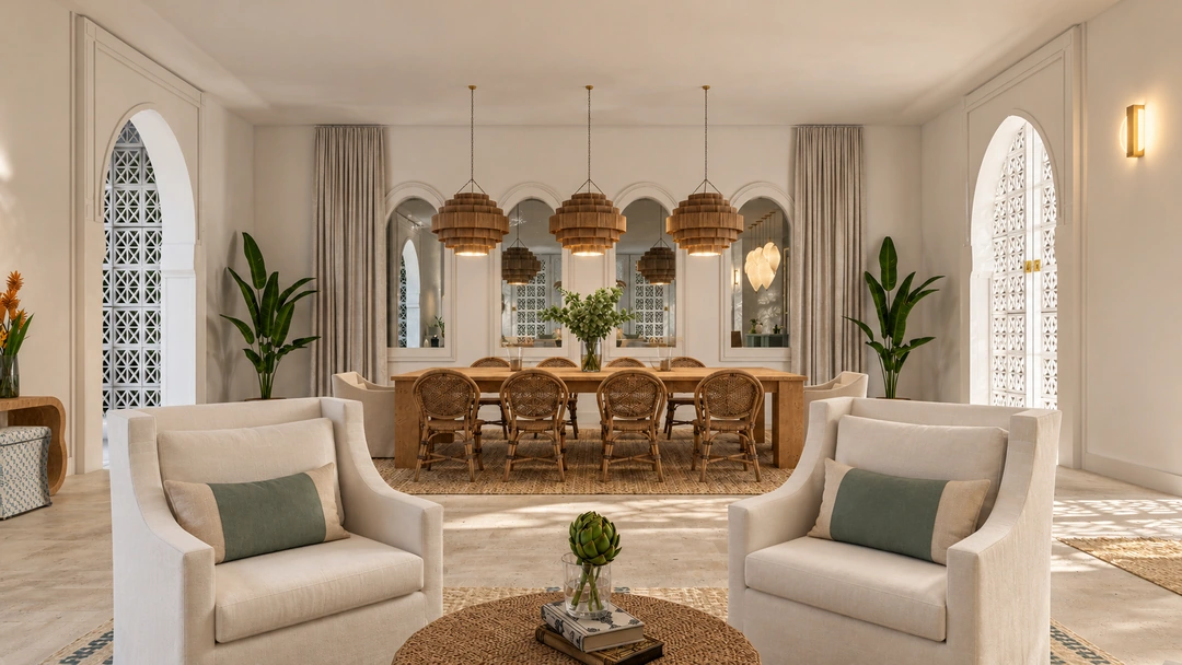 Arched living room with a garden outlook — Miami, FL, Studio Dalika; project view 21