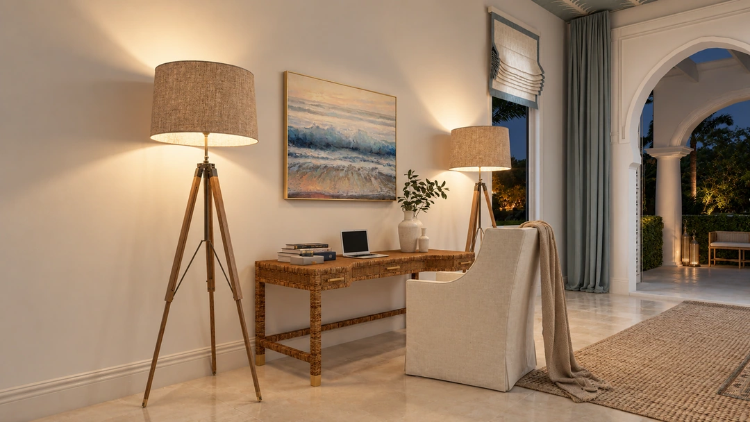 Bedroom desk with a floor lamp — Miami, FL, Studio Dalika; project view 12