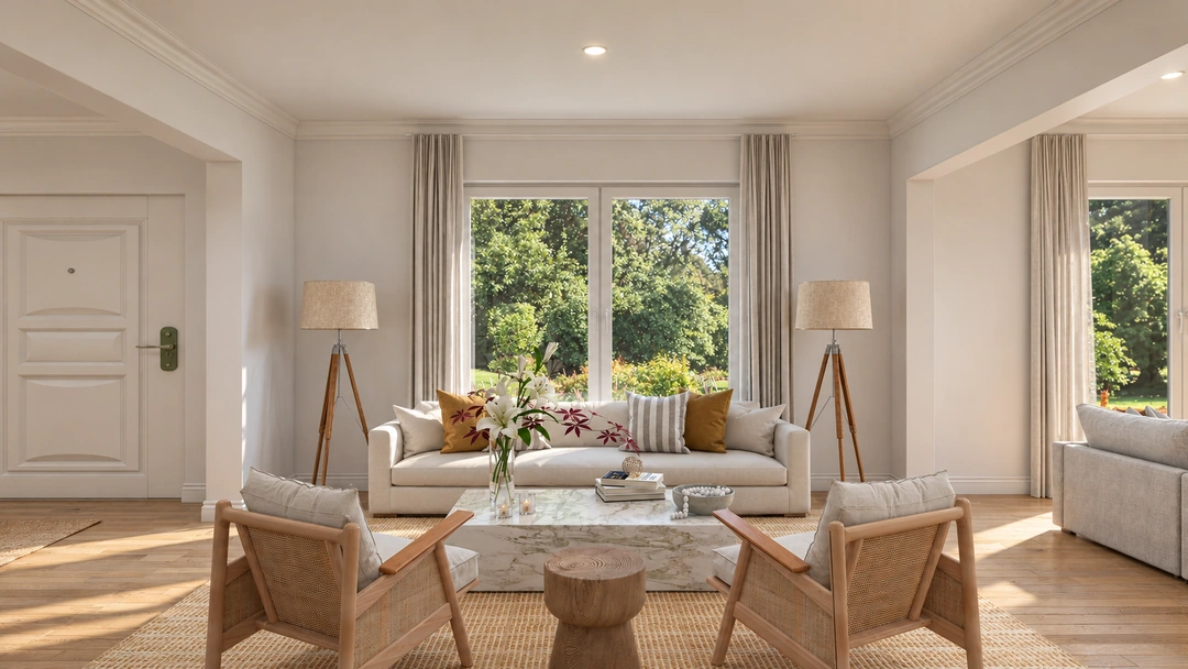 Dining table surrounded by upholstered chairs — Los Angeles, CA, Studio Dalika; project view 6