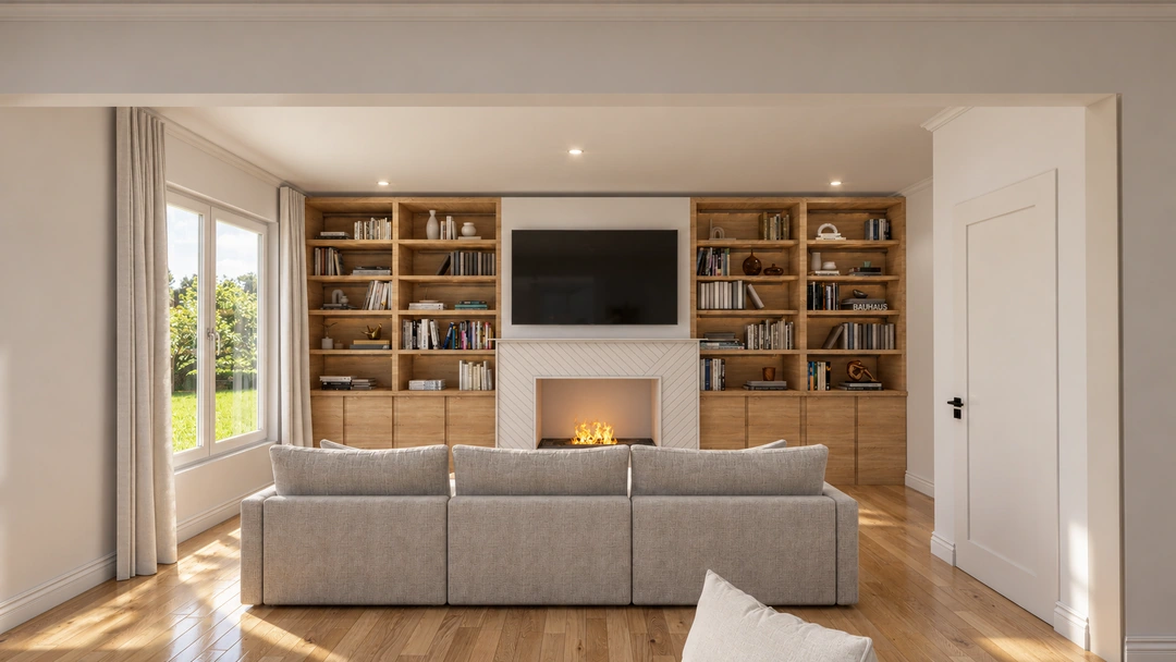 Built-in display cabinetry in a bright living area — Los Angeles, CA, Studio Dalika; project view 8