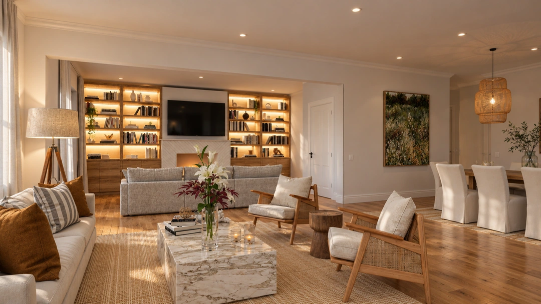 Living room beyond a bright entryway — Los Angeles, CA, Studio Dalika; project view 9